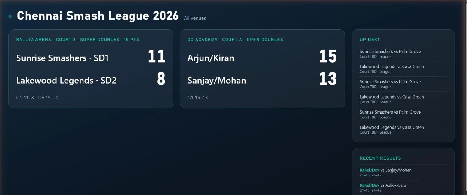 CourtzApp Tournaments — live TV scoreboard across venues